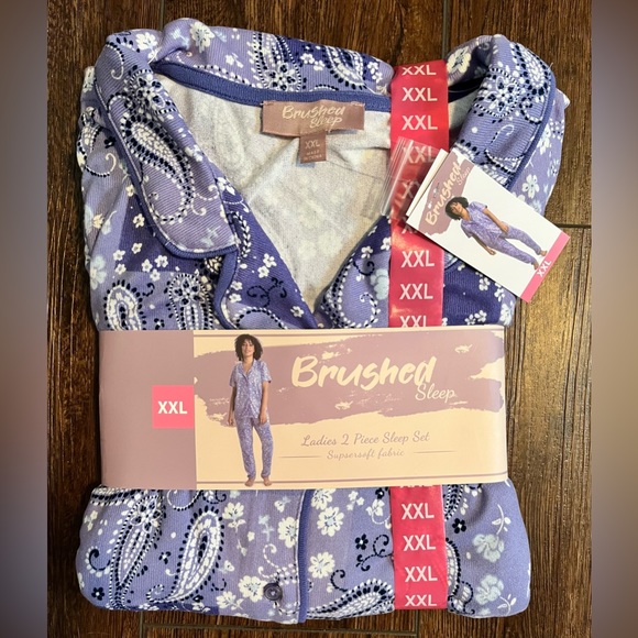NWT Brushed Sleep two-piece pajama set. Size XXL.  Short sleeve top. - Picture 1 of 11